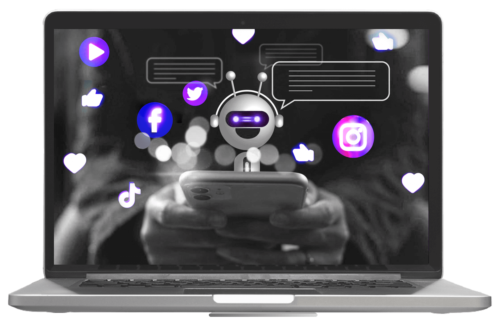 Social Media Content Creator - AI Robot with Social Media Icons